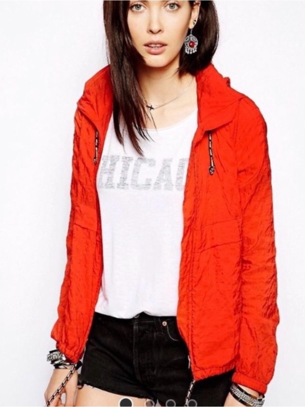 Free People Red Bomber Outdoor Waterproof Lightweight Summer Jacket Size L